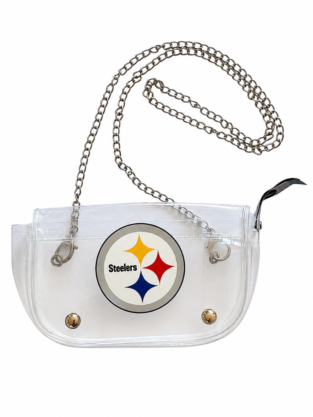 NEW Clear Pittsburgh Steelers Crossbody Silver Chain Strap Game Day Stadium Bag
